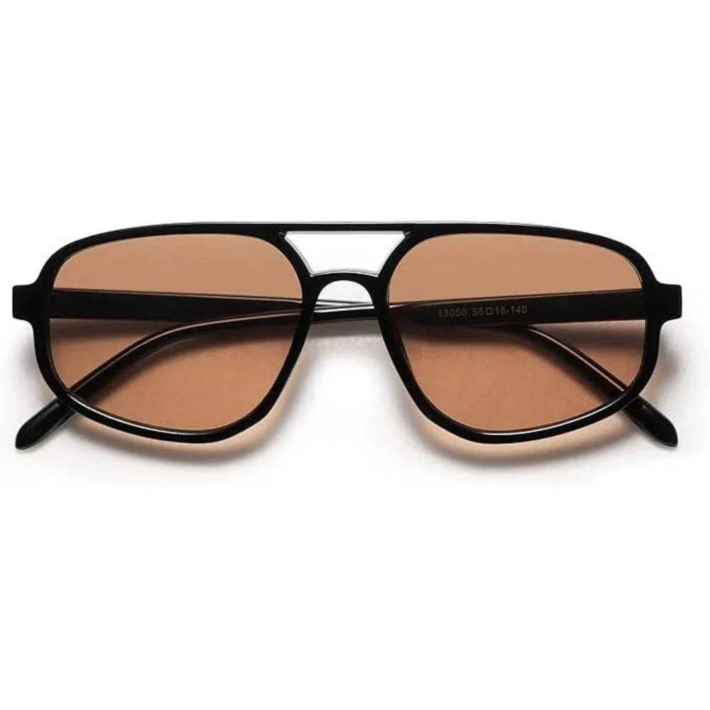Fashion Men's Aviator Sunglasses Black Frame Brown Tinted Lenses Style Gafas New